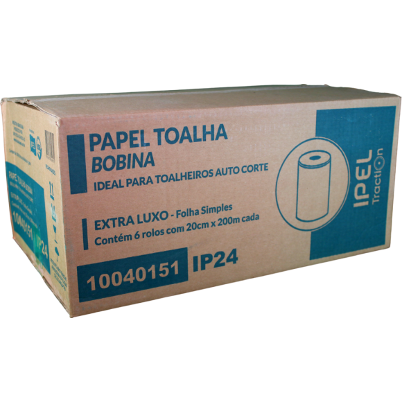 PAPEL TOALHA BOBINA C/ 6UN 20X200M 100% CELULÓSE AUTOCORTE IPEL TRACTION